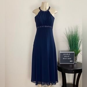 JONES WEAR | Navy Beaded Halter Dress Sz 6